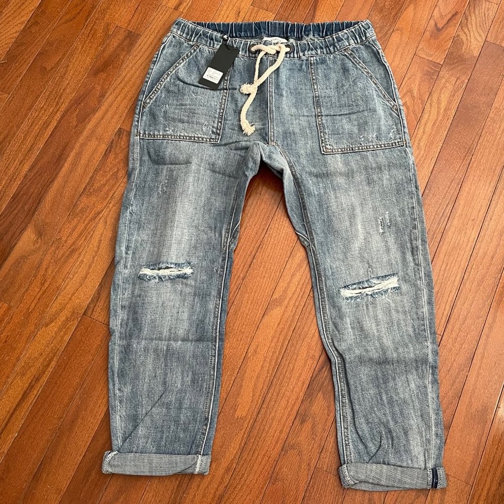 New One Teaspoon Womens Shabbies Drawstring Boyfriend Jeans Storm Buoy Medium